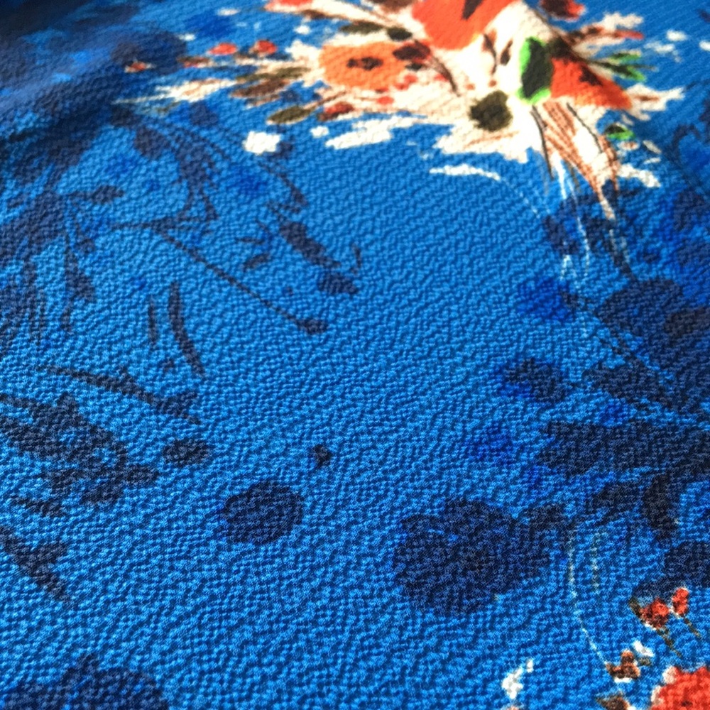 Bright Blue Flower Patterned Blouse with Ruffle - Picture 6 of 7